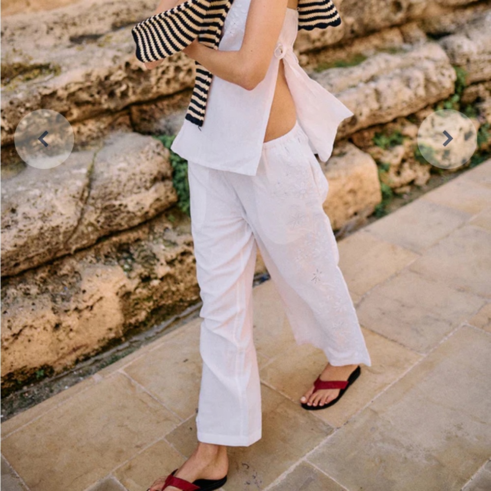 Ciao Lucia Ermanno White Embroidered Linen Pant size Medium NWT